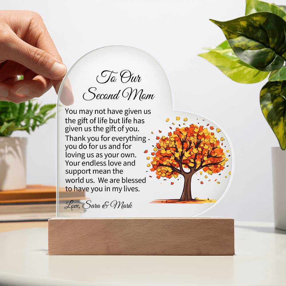 To My Second Mom Acrylic Heart Plaque-[Heartfelt Family Gift]