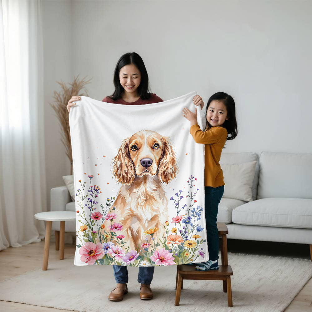 Wildflower Floral Cocker Spaniel Dog Blanket-[Heartfelt Family Gift]