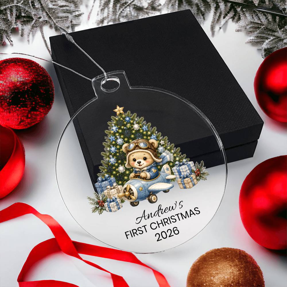 Personalized Teddy Bear Airplane Pilot Christmas Ornament