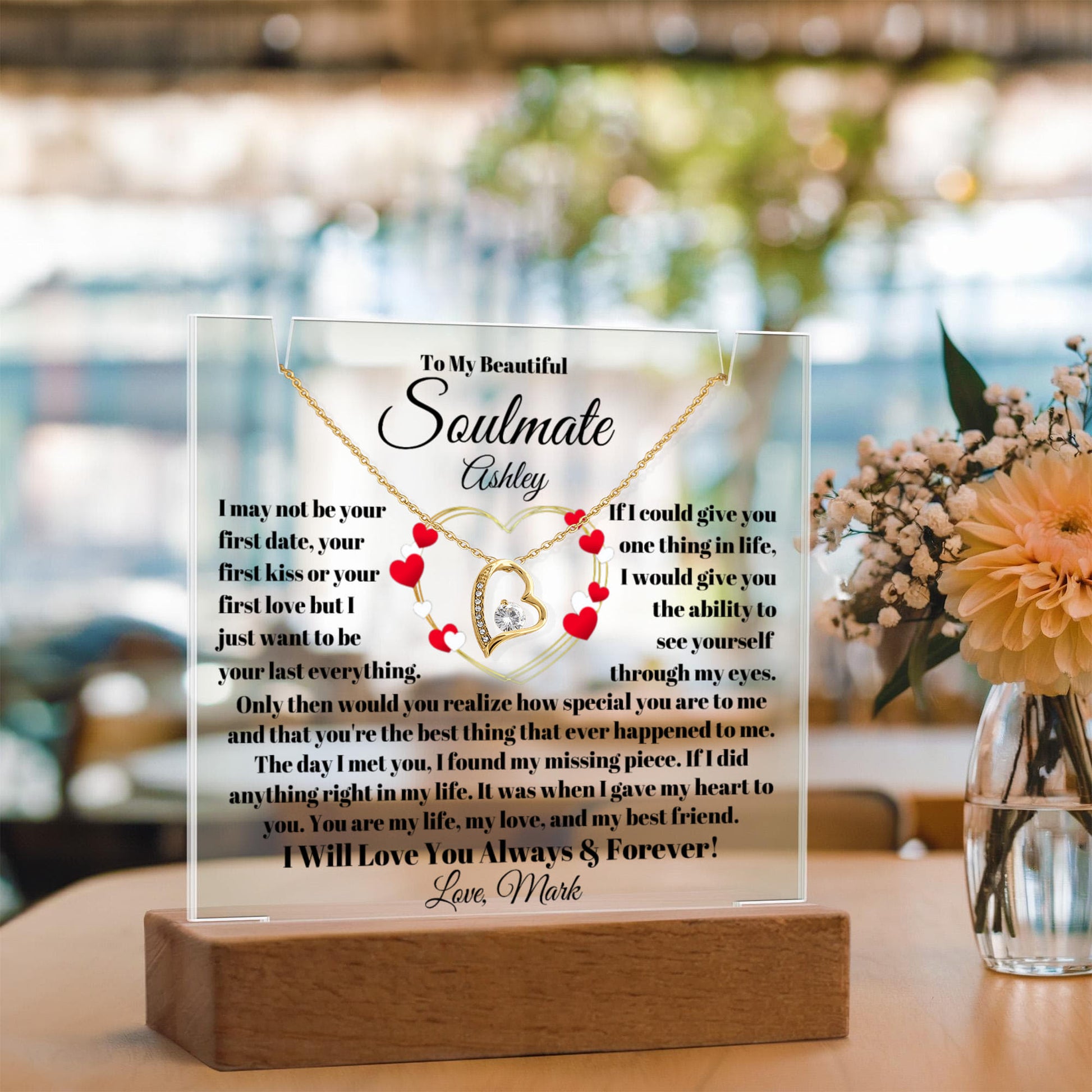 Soulmate Acrylic Heart Necklace & Plaque Gift Set-[Heartfelt Family Gift]