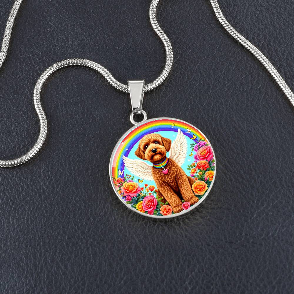 Brown Poodle Angel Rainbow Bridge Memorial Necklace with Engraving-[Heartfelt Family Gift]