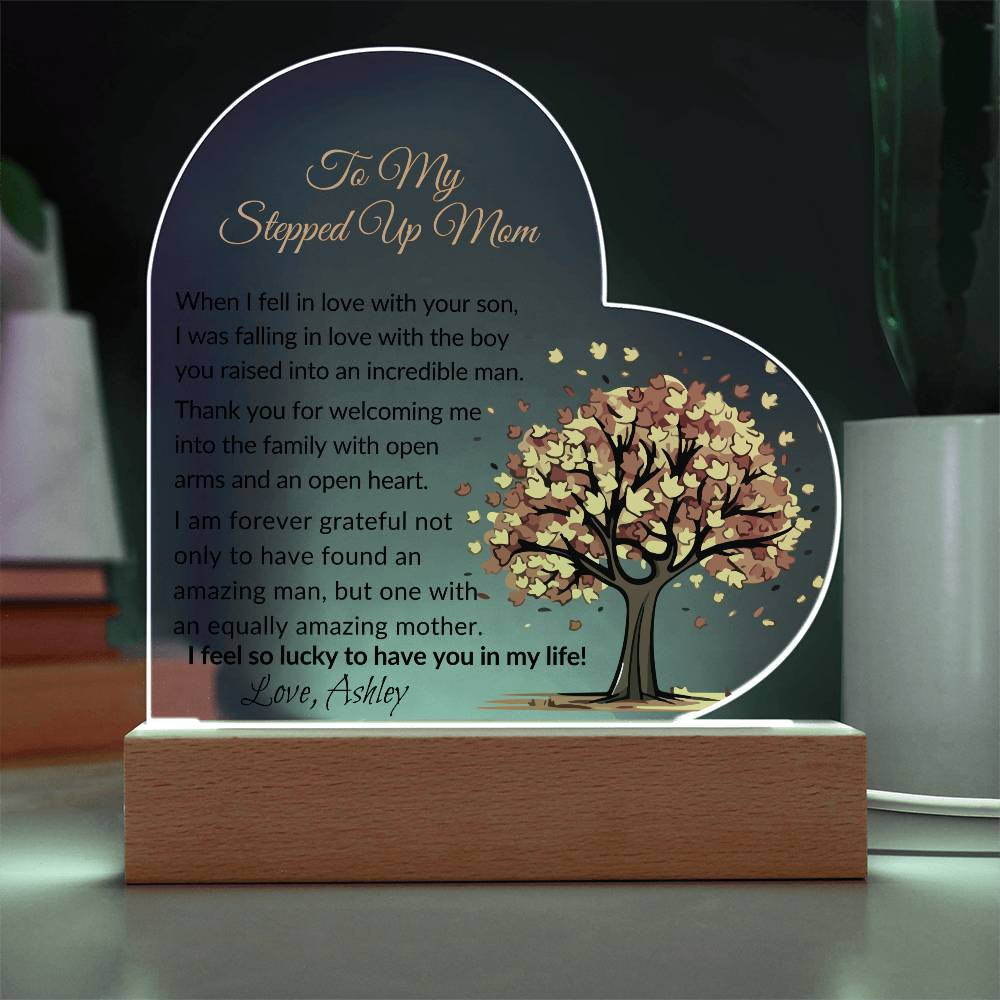 Stepped Up Mom Acrylic Heart Plaque Gift-[Heartfelt Family Gift]