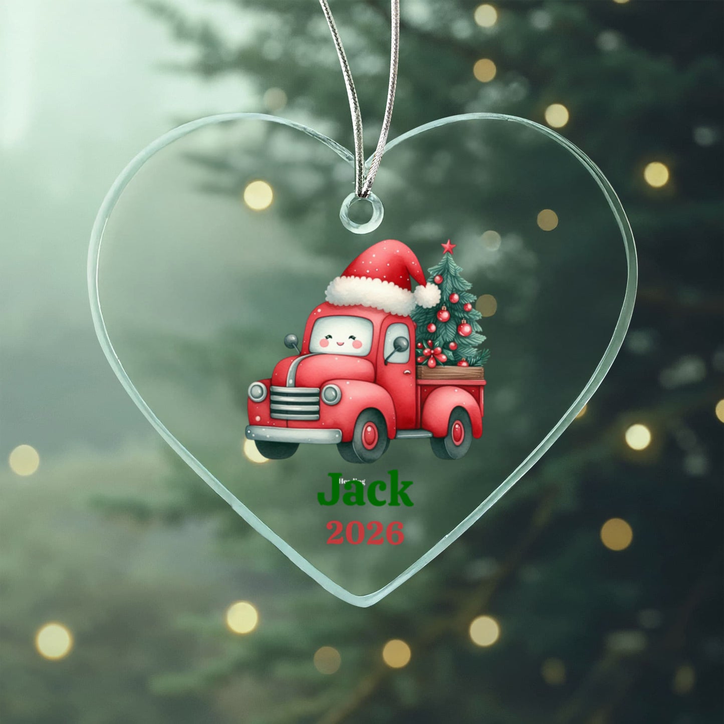 Kids Custom Name Red Truck Ornament