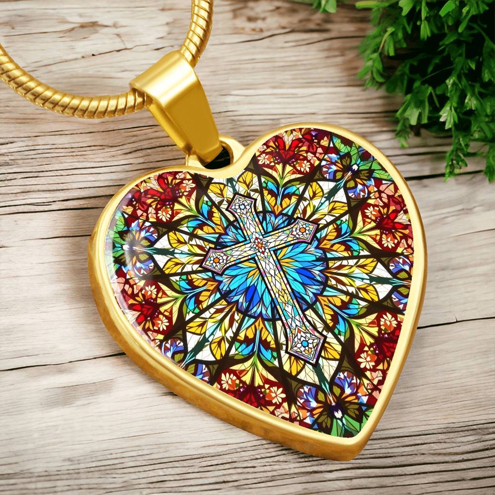 Cross Faux Stain Glass Pendant Necklace