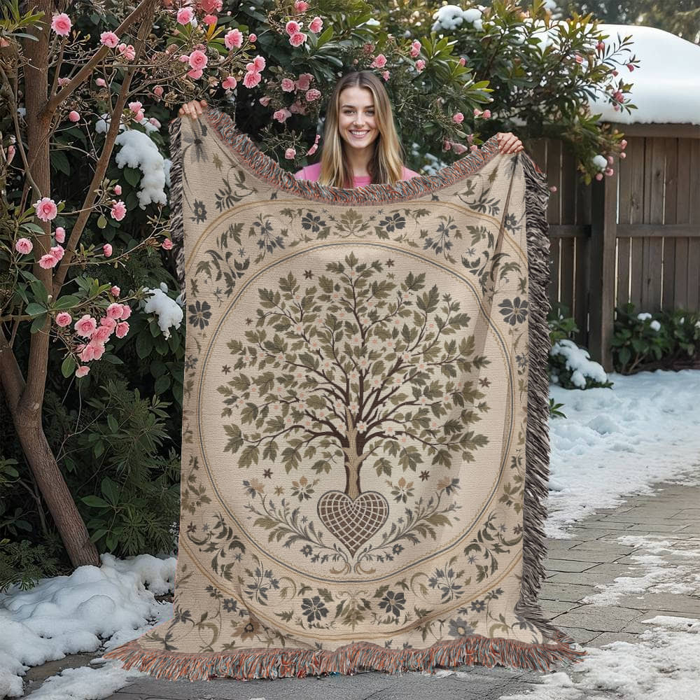 Tree of Life Floral Woven Blanket