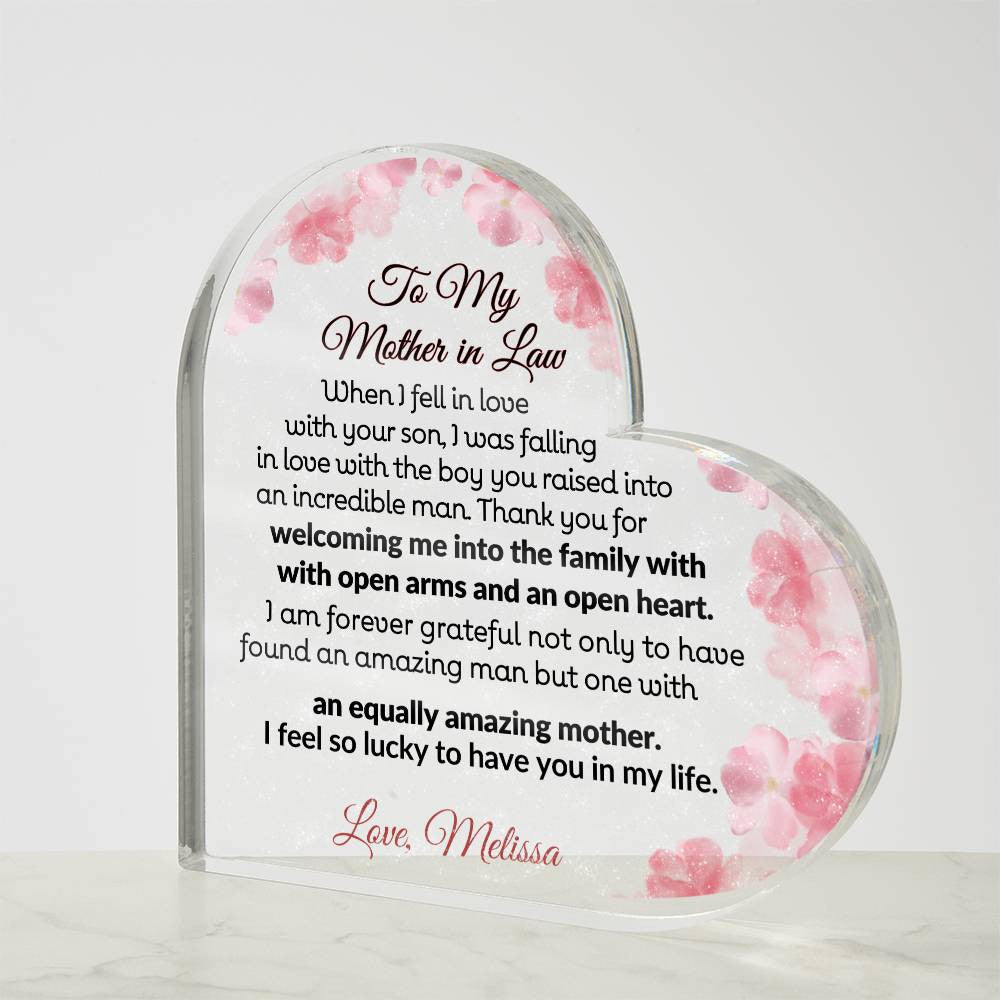 Mother in Law Heart Acrylic Plaque-[Heartfelt Family Gift]