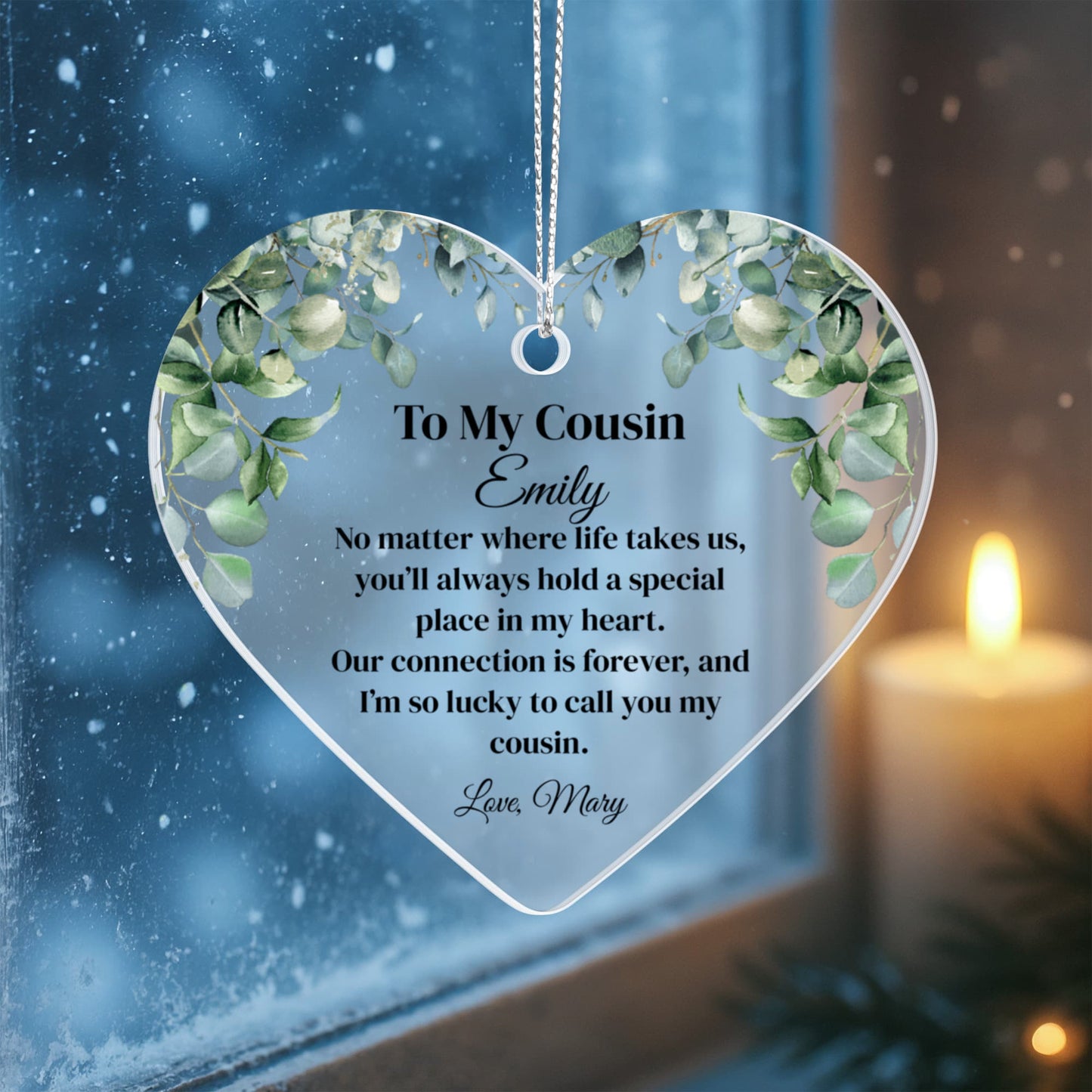 Cousin Acrylic Heart Ornament