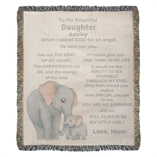 Elephant  Heirloom Artwork Woven Blanket (Portrait)-[Heartfelt Family Gift]