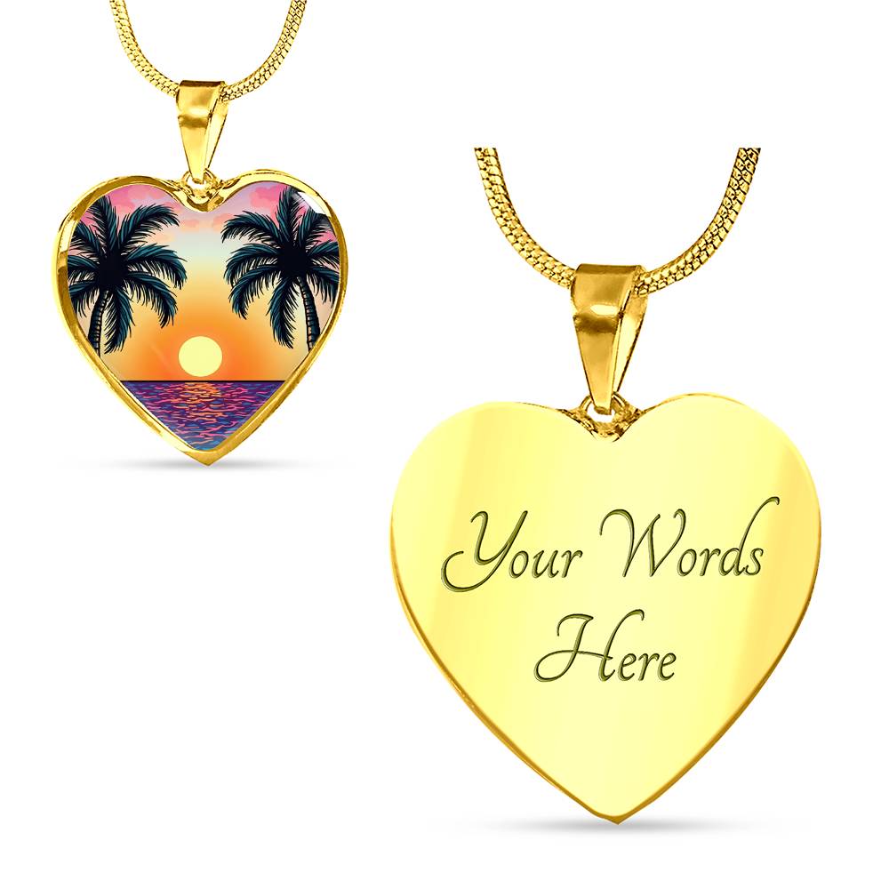 Palm Tree Beach Necklace with Engraving