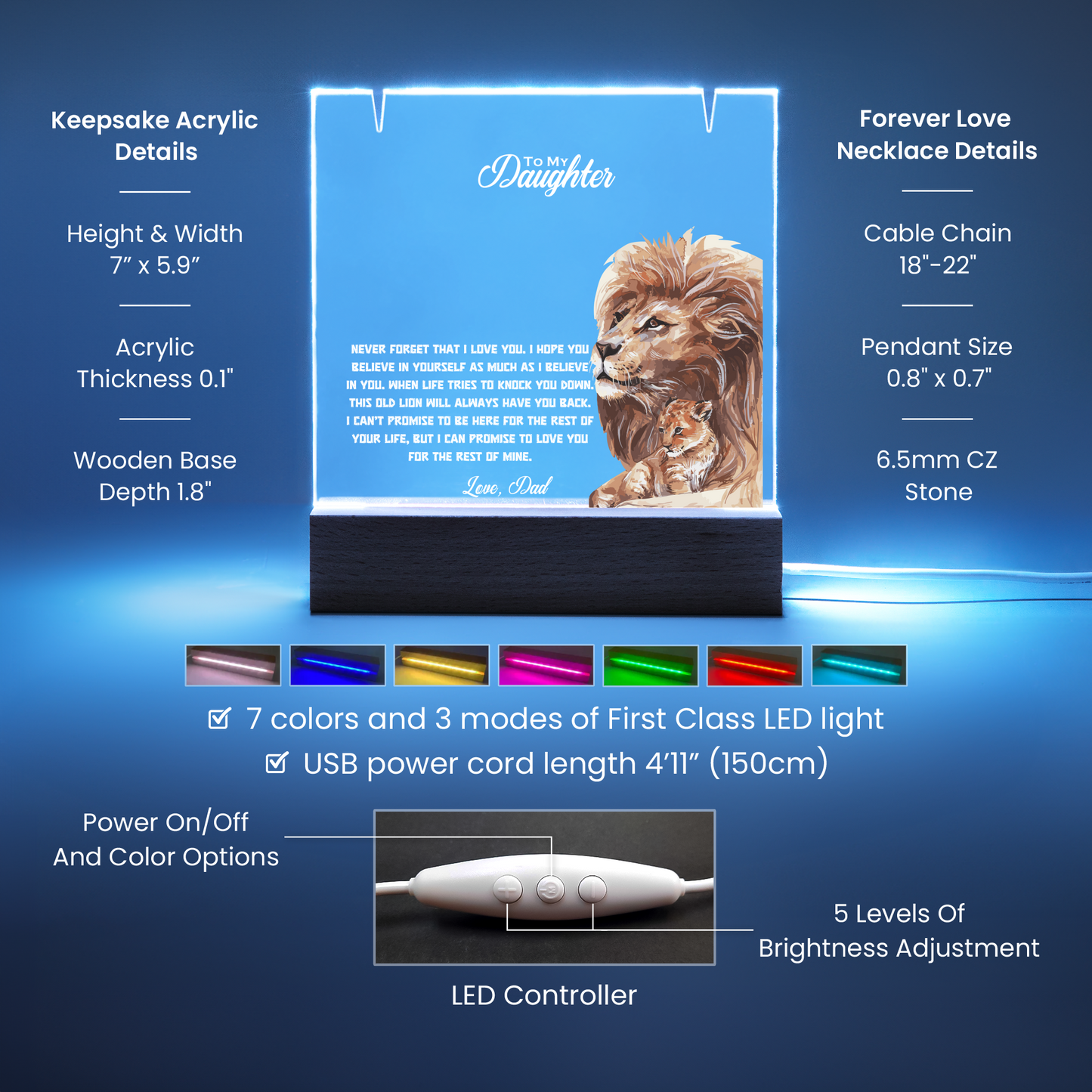 Daughter Keepsake LED Acrylic Heart Necklace & Plaque-[Heartfelt Family Gift]