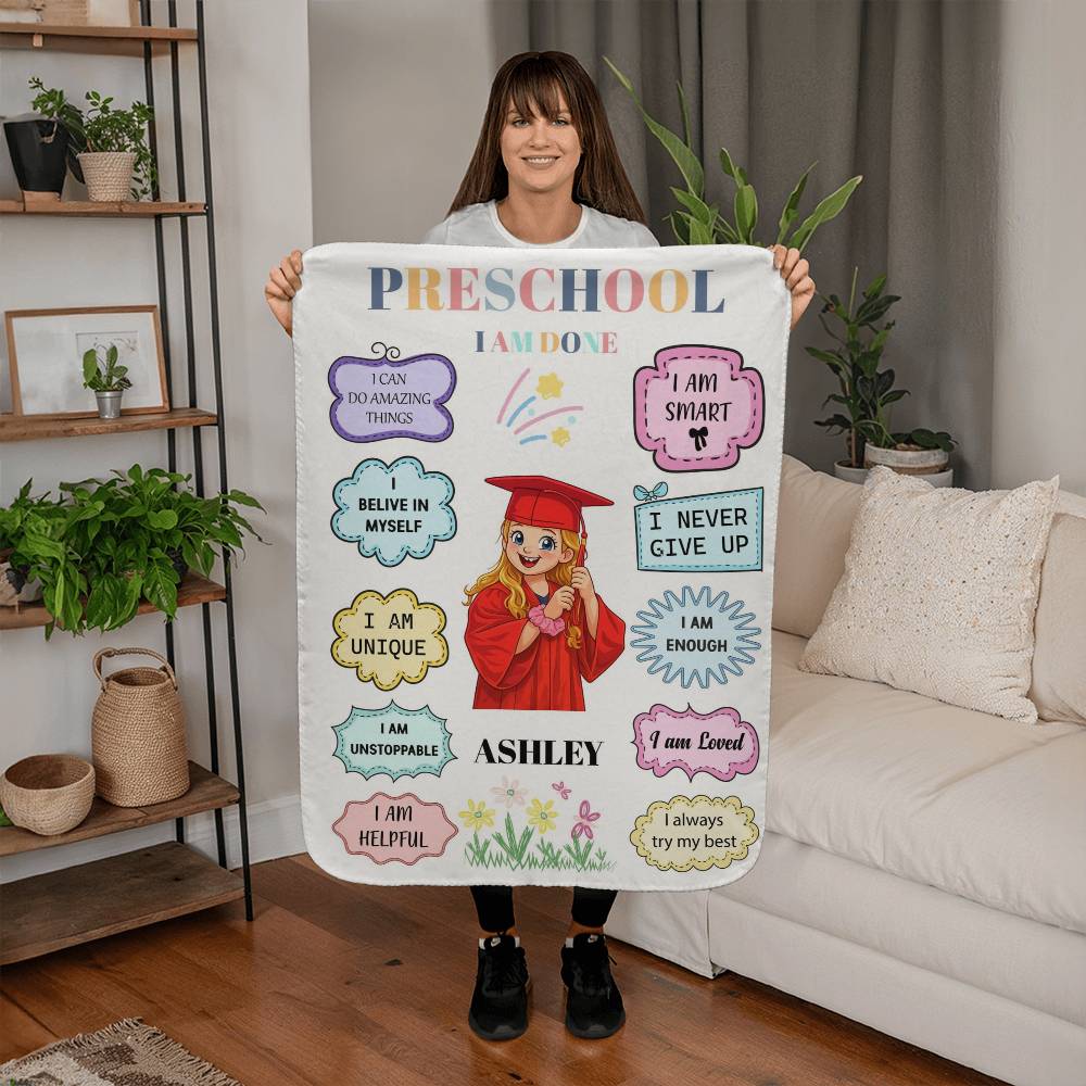 Personalized Preschool Graduation Photo Affirmation Blanket