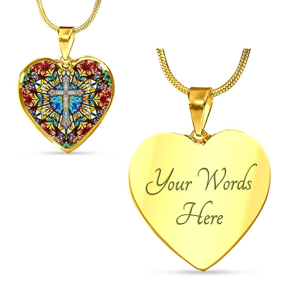 Cross Faux Stain Glass Pendant Necklace