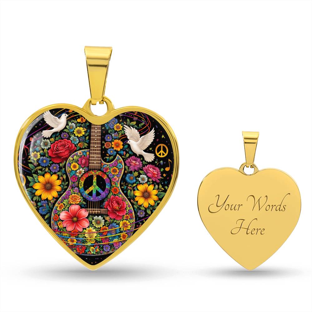 Peace Love Guitar Necklace with Engraving