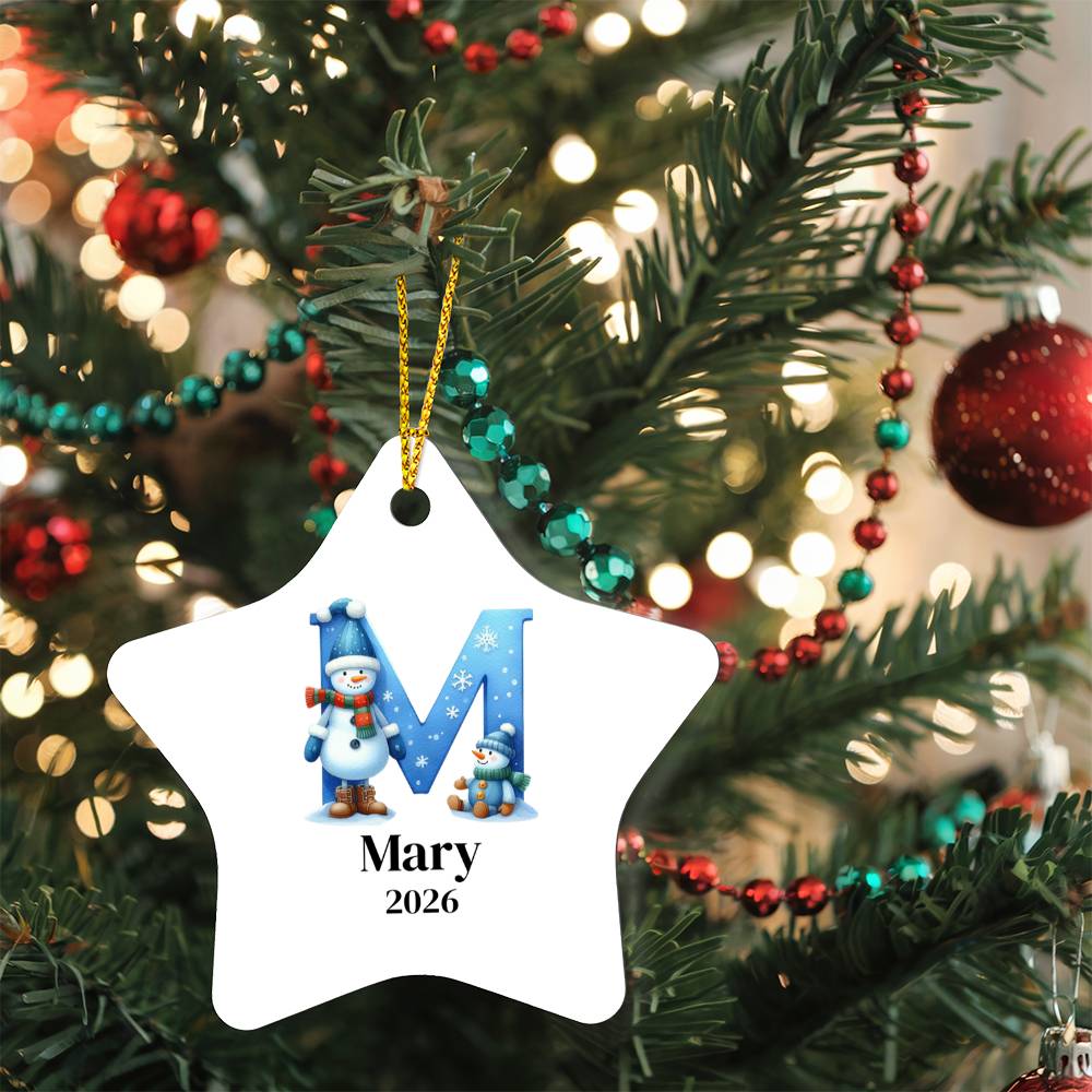 Snowman Initial Star Ornament