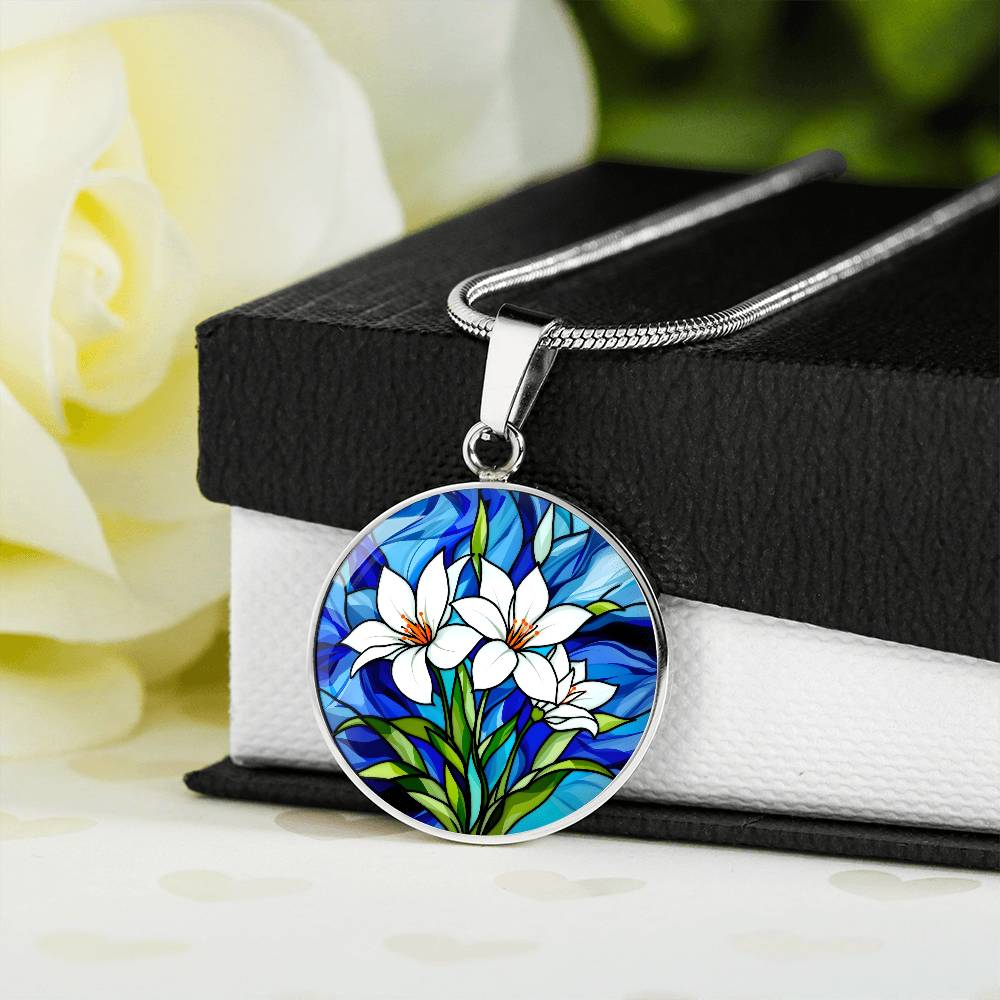 Lily Floral Necklace with Engraving