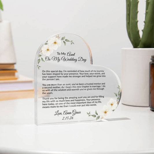 To My Aunt on My Wedding Day Acrylic Heart Plaque