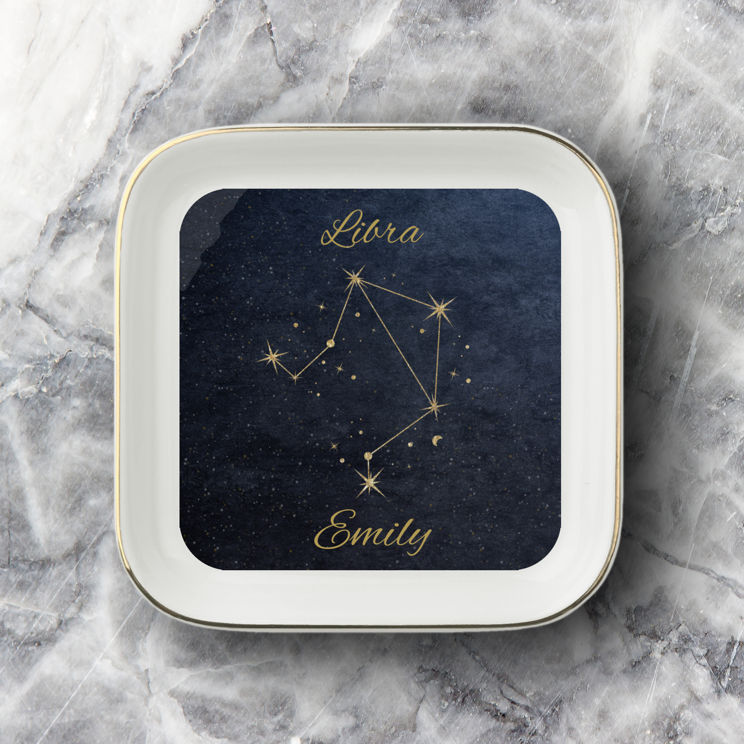 Libra Zodiac Jewelry Dish, Gold Constellation Trinket Tray, Astrology Gift for Libra Birthday, Elegant Ceramic Ring Holder Decor Gift
