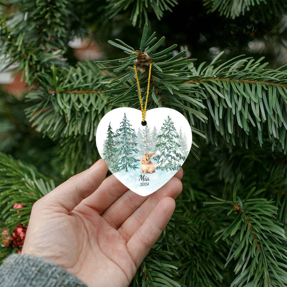 Bunny Woodland Heart Christmas Ornament for Kids-[Heartfelt Family Gift]