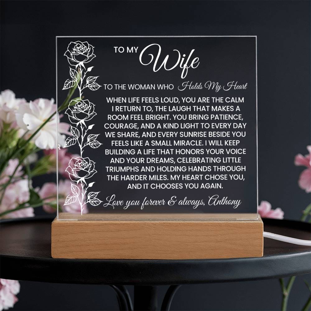 Wife Roses Lighted Plaque Gift