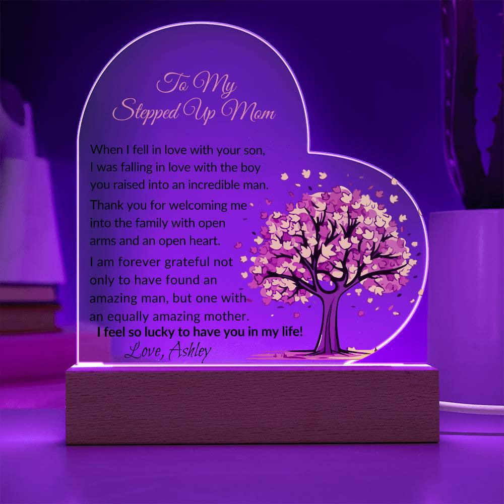 Stepped Up Mom Acrylic Heart Plaque Gift-[Heartfelt Family Gift]