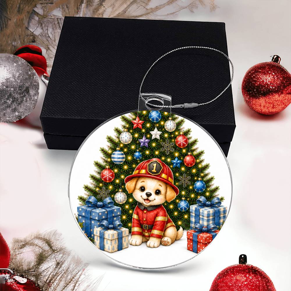 Firefighter Puppy Christmas Ornament