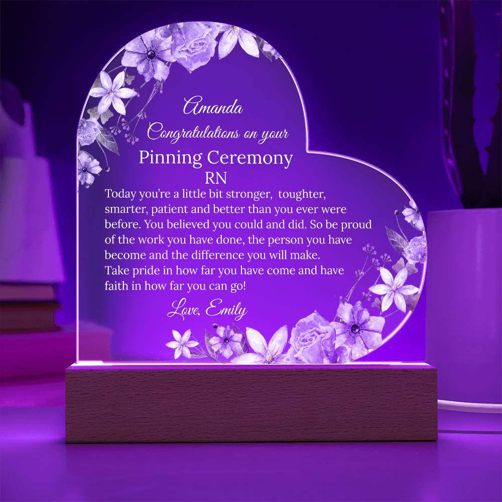 Personalized Pinning Ceremony Acrylic Heart Plaque