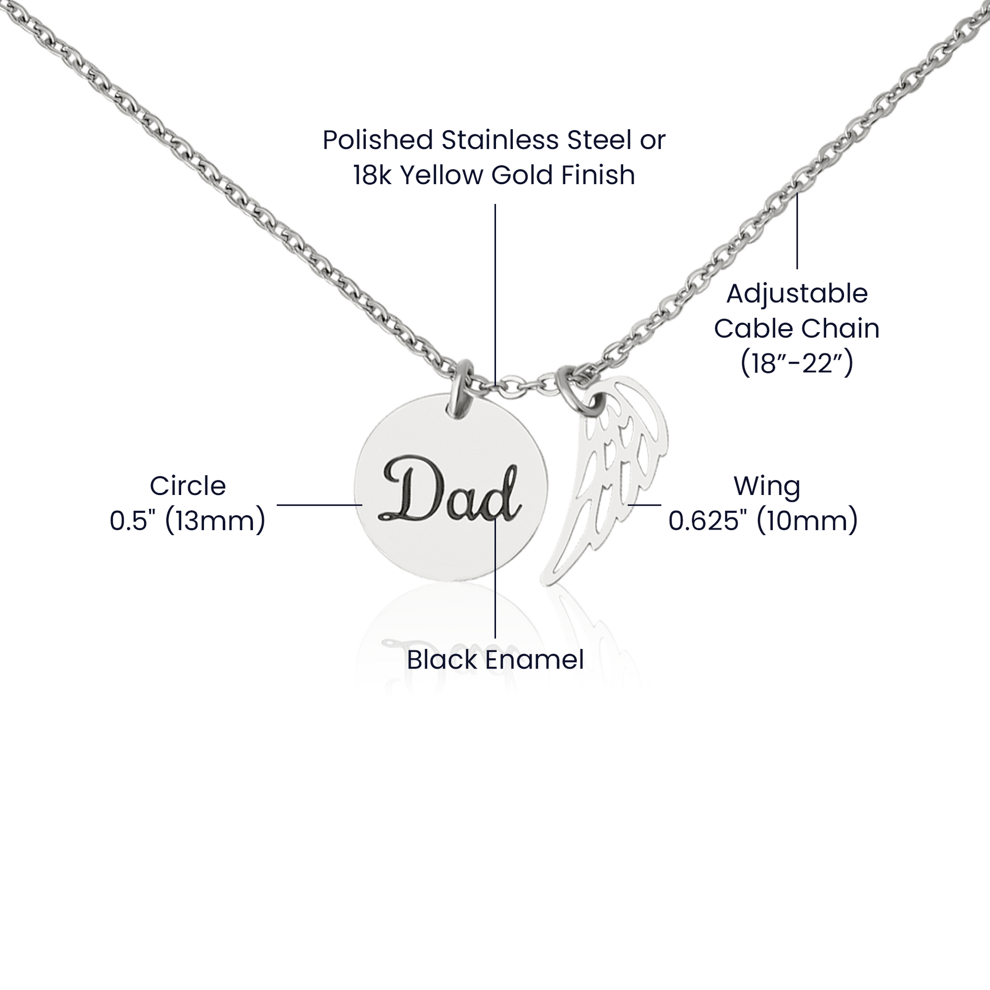 Dad Memorial Necklace Angel Wing Charm -Goodbye aret forever-[Heartfelt Family Gift]
