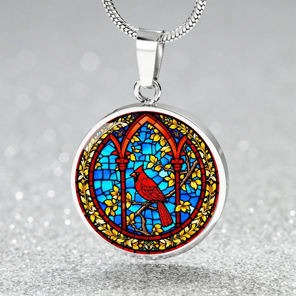 Cardinal Faux Stain Glass Pendant Necklace