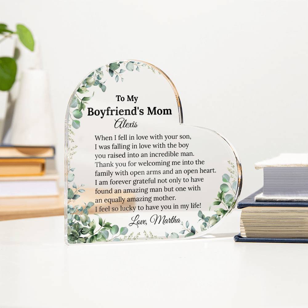Personalized Boyfriend's Mom Heart Plaque