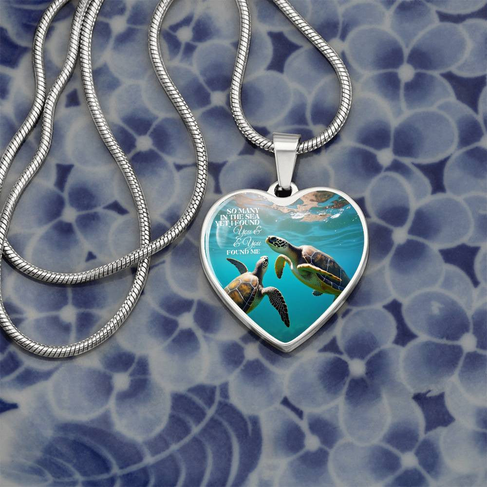 So Many In The Sea Turtles Heart Necklace with Engraving-[Heartfelt Family Gift]