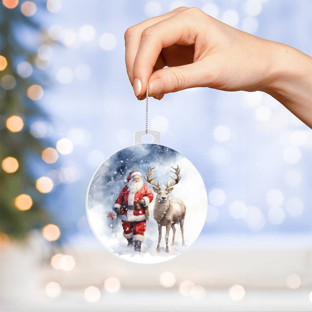 Santa and Reindeer Acrylic Christmas Ornament-[Heartfelt Family Gift]