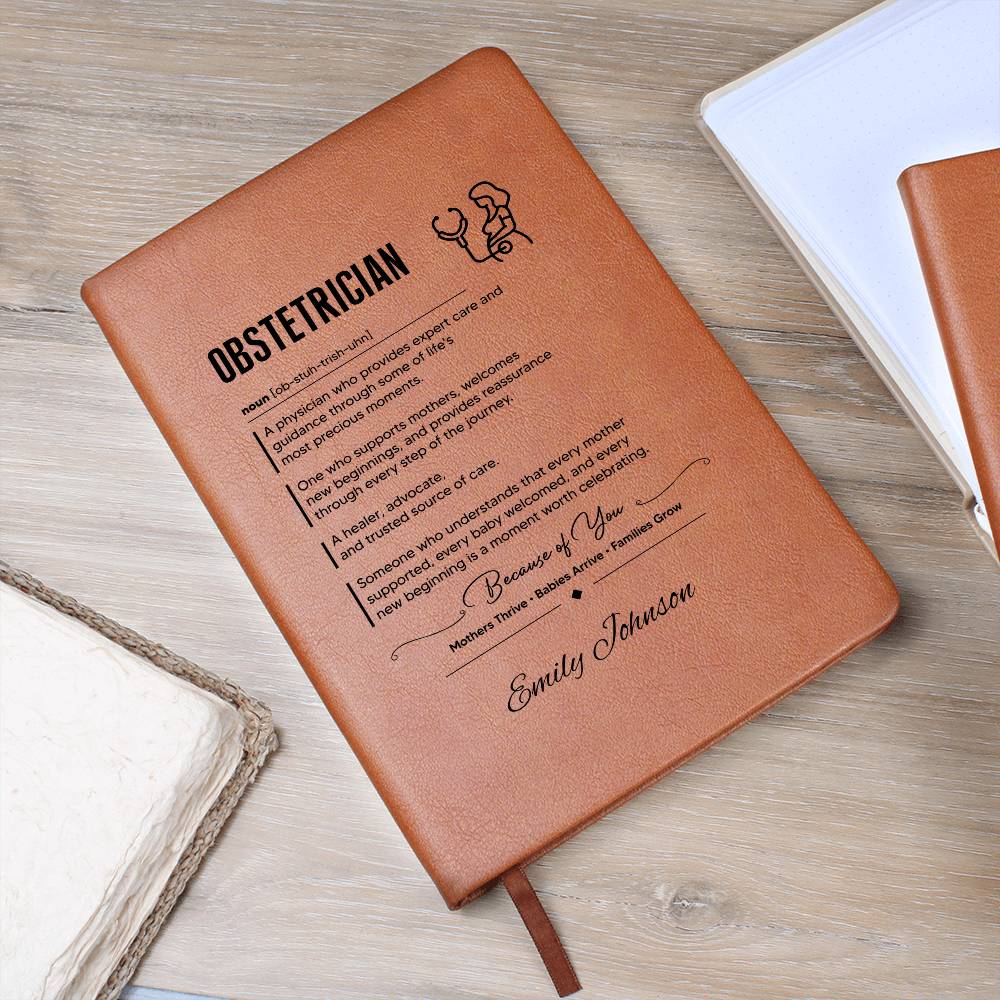 Obstetrician Gift Leather Journal, Vegan Leather Notebook, Personalized Doctor Notebook, OB GYN Gift, Keepsake for Obstetrics