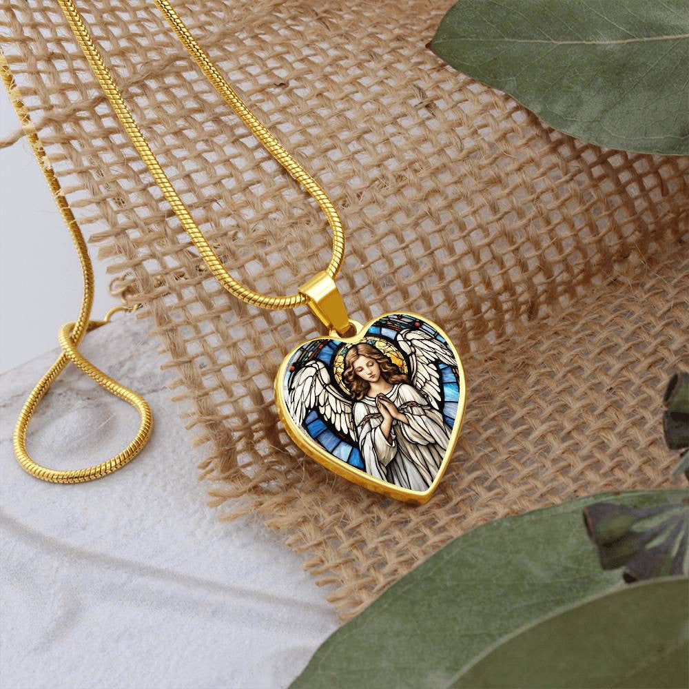 Guardian Angel Heart Necklace with Engraving-[Heartfelt Family Gift]