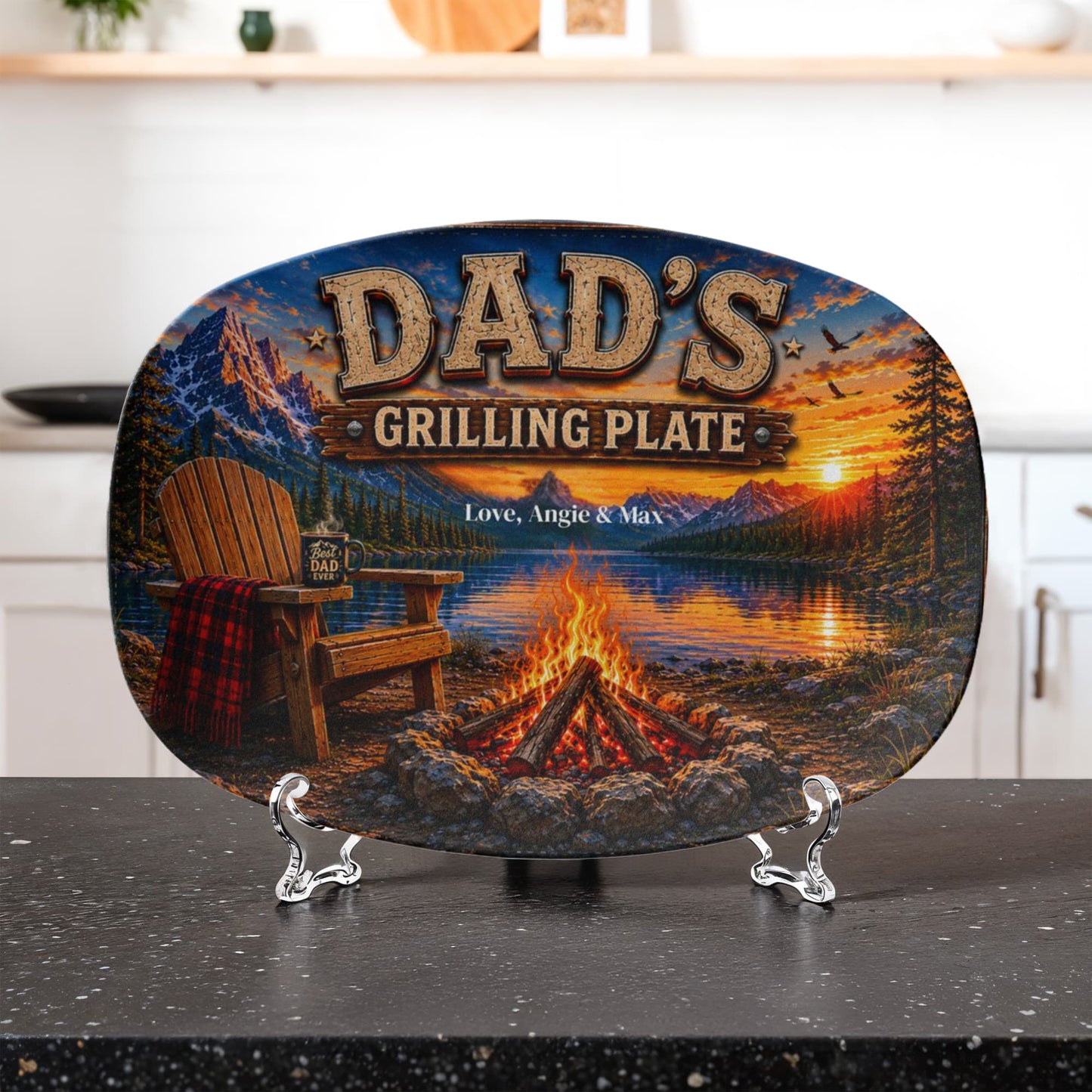 Personalized Dad's Grilling Plate, Custom BBQ Gift for Father, Outdoor Camping Themed Platter, Unique Father's Day Present