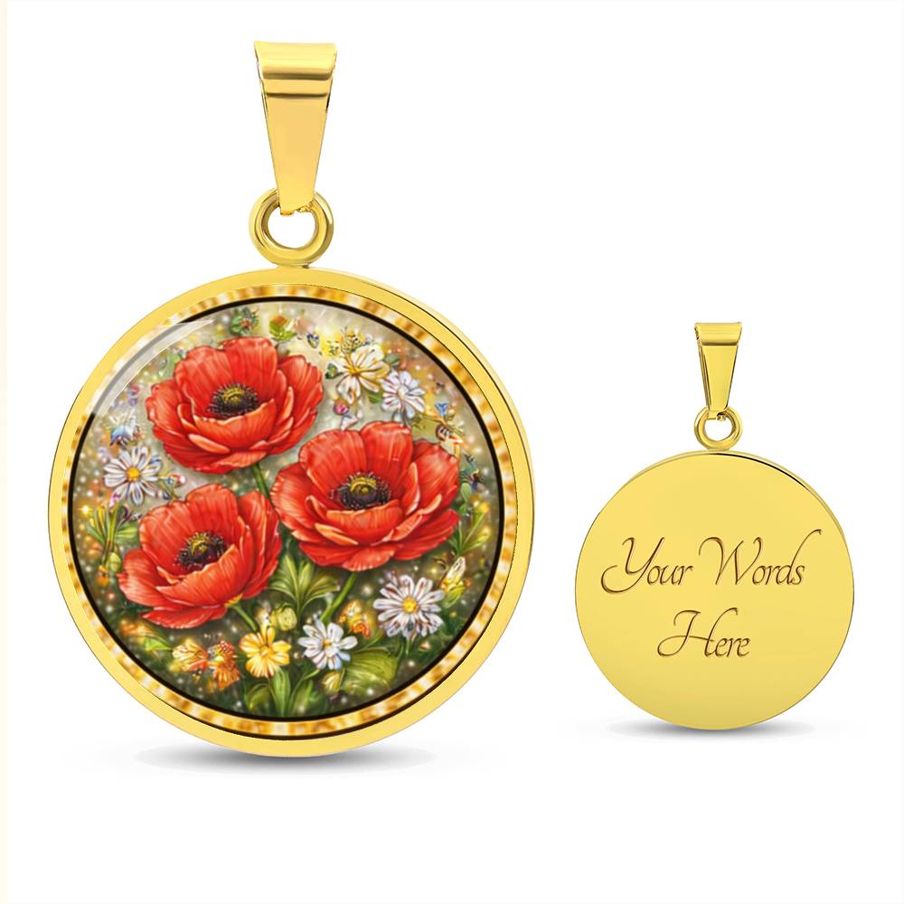 Red Poppy Flowers Personalized Engraved Necklace Bracelet or Keychain
