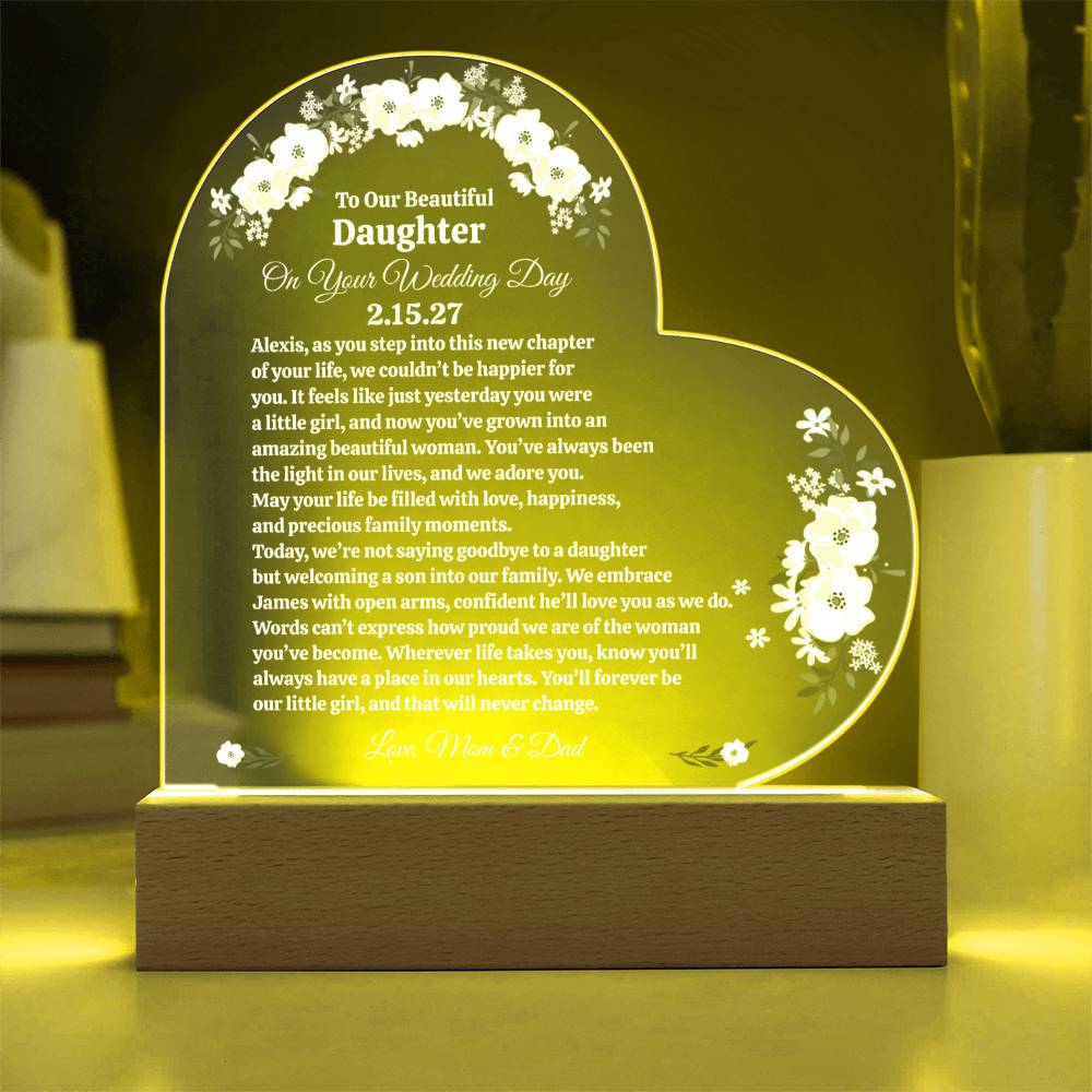 To Our Daughter on Your Wedding Day Acrylic Heart Plaque