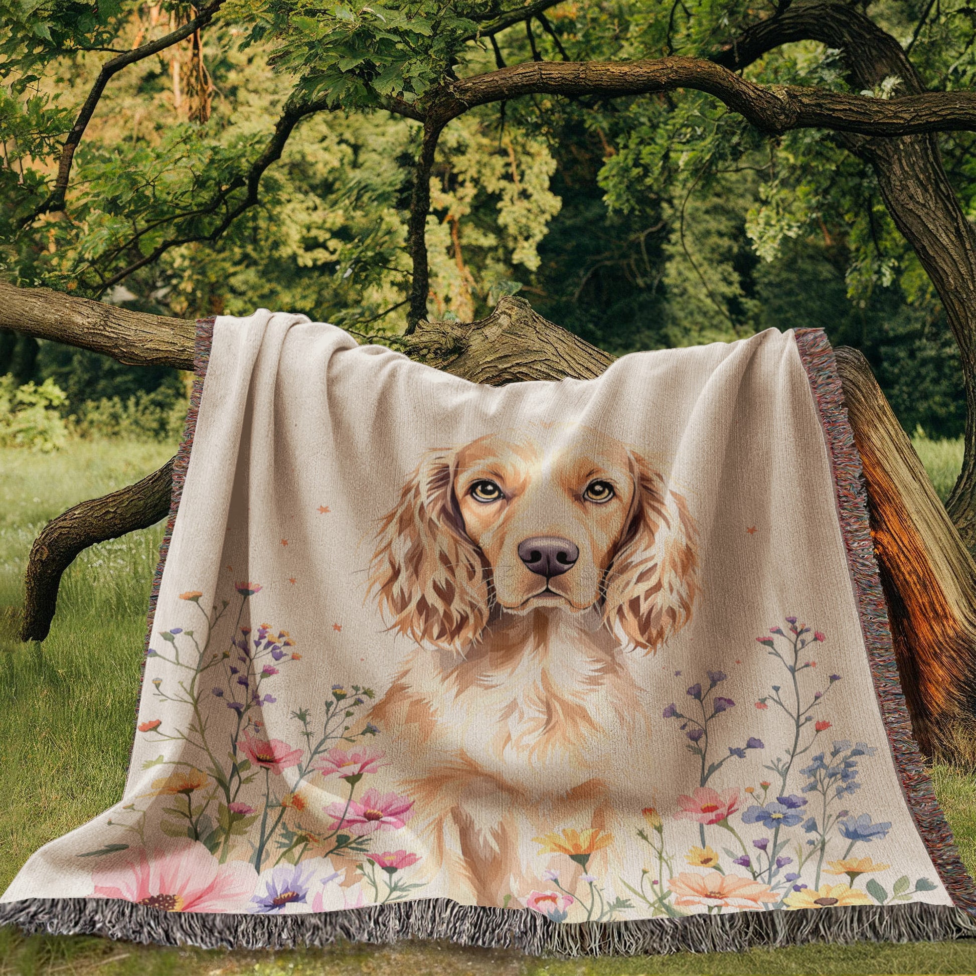 Cocker Spaniel Woven Cotton Throw Blanket-[Heartfelt Family Gift]