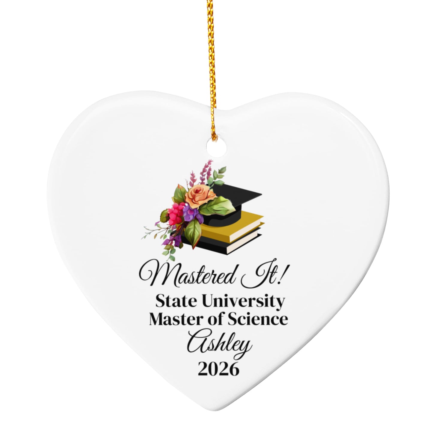 Mastered It College Graduation Ceramic Heart Ornament