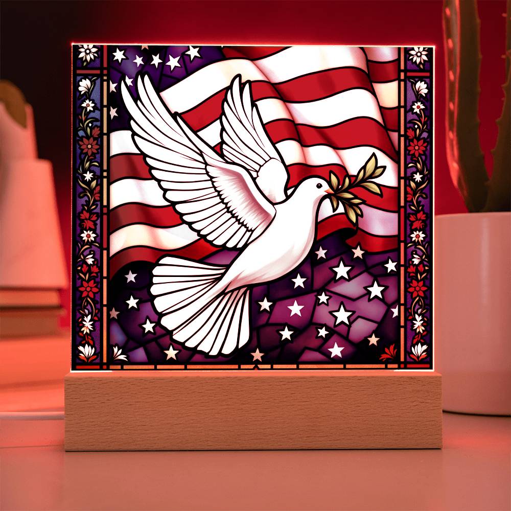 Peace Dove Memorial Flag Lighted Plaque