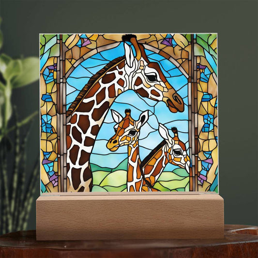 Giraffe Family  Acrylic Square Plaque-[Heartfelt Family Gift]