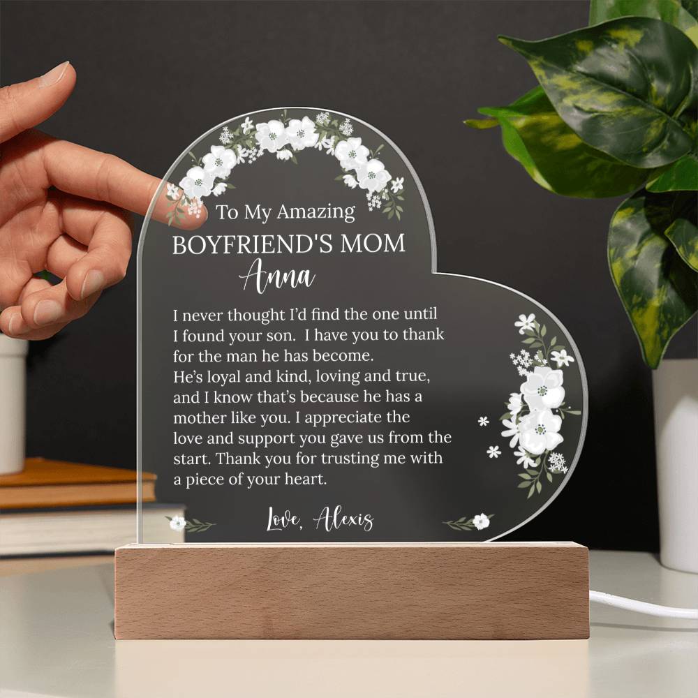 Boyfriend's Mom Acrylic Heart Plaque
