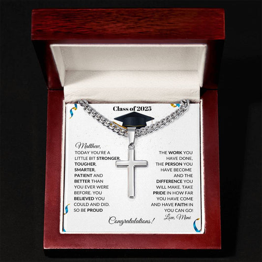 Class of 2025 Graduation Engraved Cross Necklace with Chain