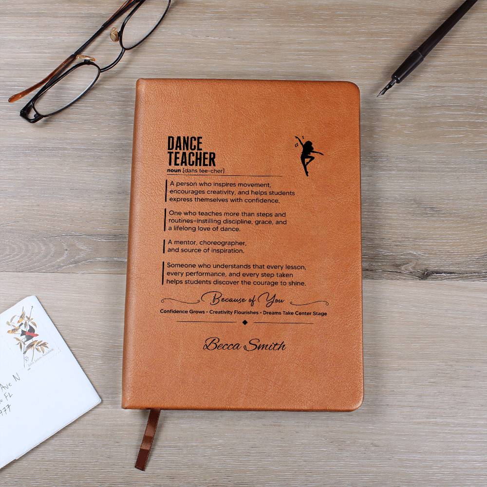 Personalized Dance Teacher Journal, Vegan Leather Notebook, Custom Gift for Dancers, Notebook for Dance Instructors