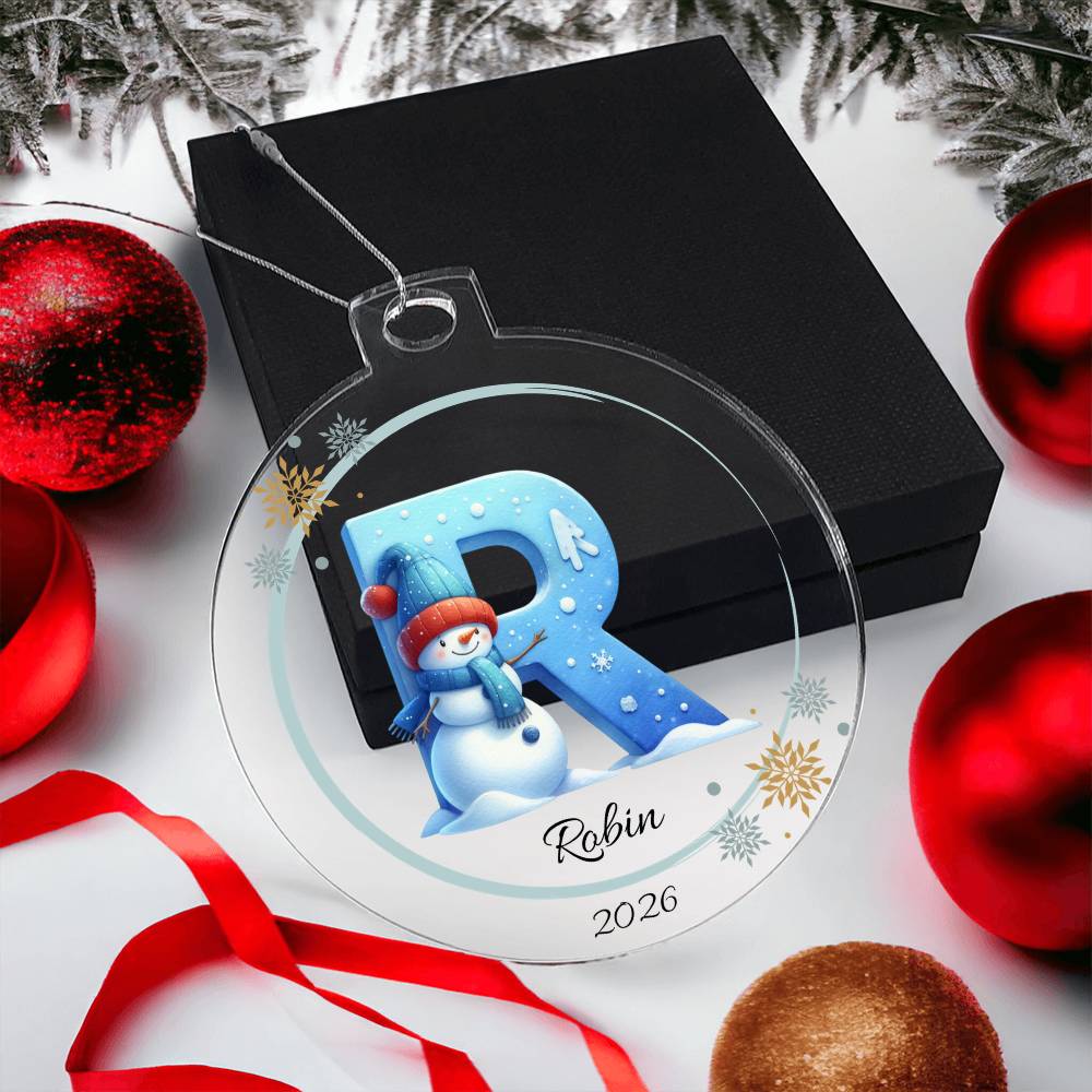 Snowman Letter Initial Acrylic Christmas Ornament