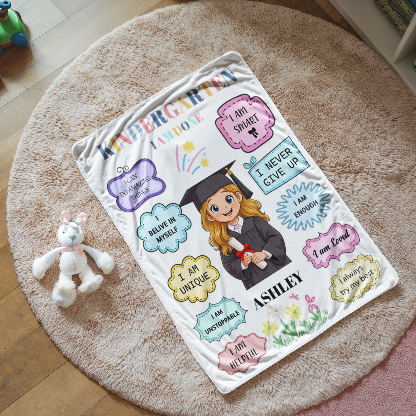Personalized Kindergarten Graduation Photo Affirmation Blanket