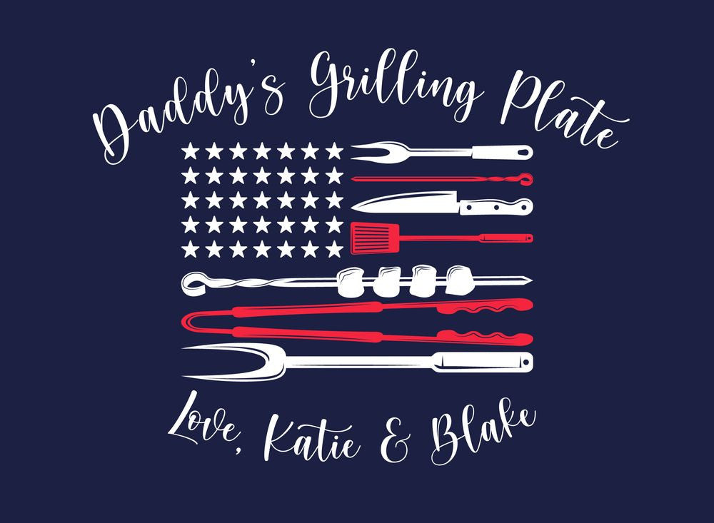 Personalized Patriotic BBQ Serving Tray, Father's Day Gift, Custom Grilling Plate, Outdoor Party Dish, American Flag Design
