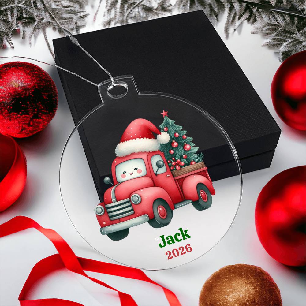 Kids Custom Name Red Truck Ornament