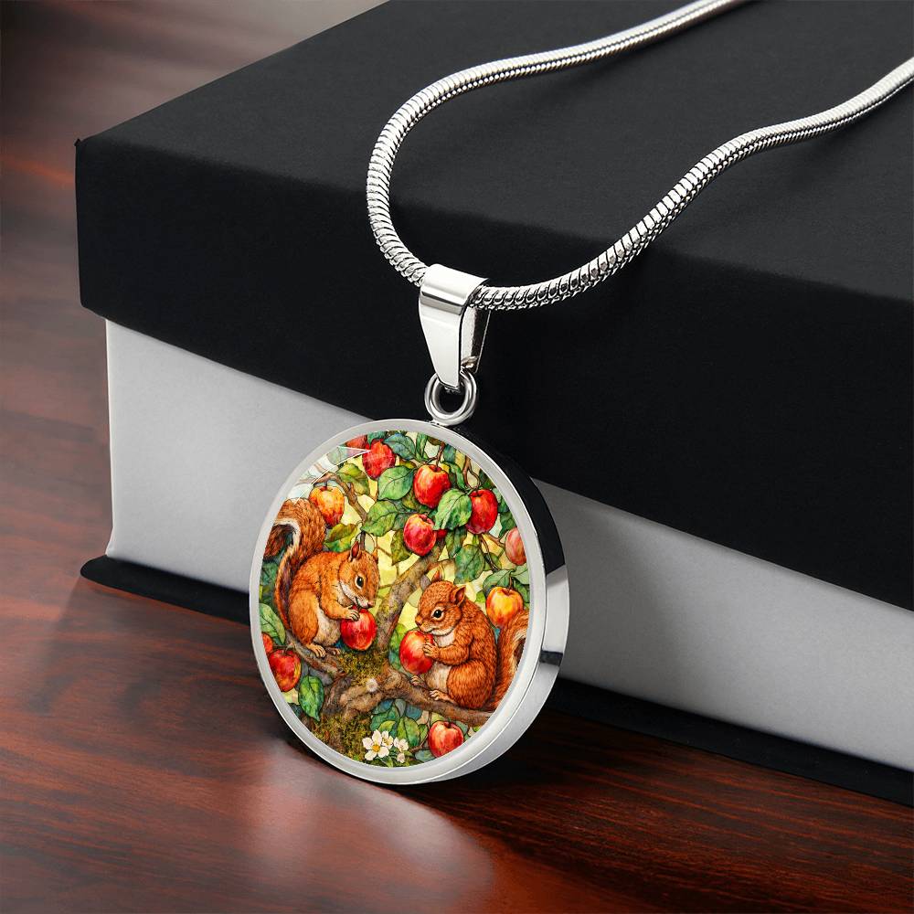 Squirrels in Apple Tree Jewelry, Engraved Necklace Bracelet Keychain, Nature Lover Gift, Animal  Woodland Forest Keepsake