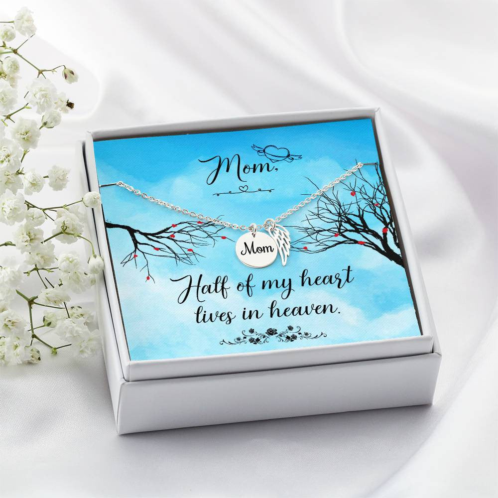 Mom Memorial Necklace Half of my Heart Lives in Heaven-[Heartfelt Family Gift]