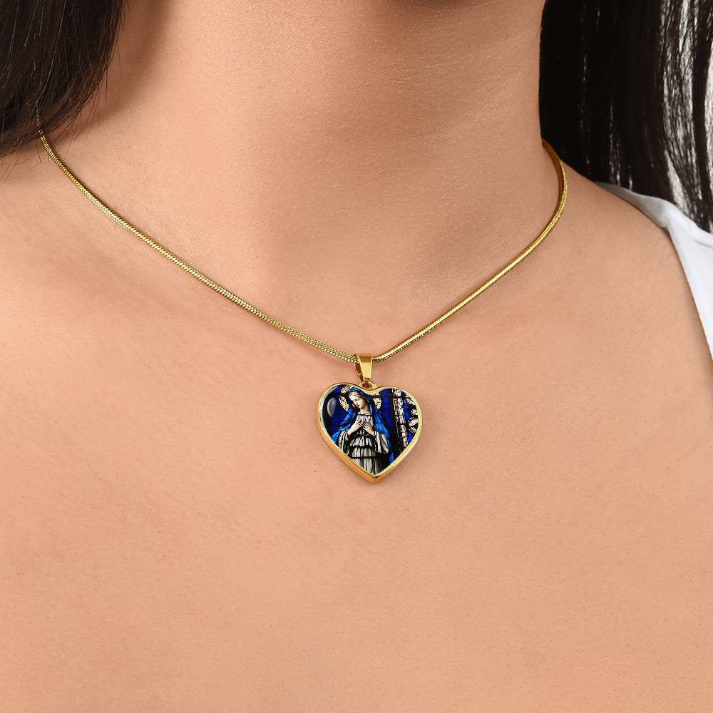 Mother Mary Heart Necklace with Engraving-[Heartfelt Family Gift]
